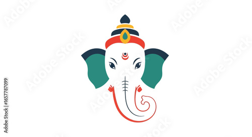Minimalist Flat Color Ganesha Illustration Icon Symbol of Hindu God