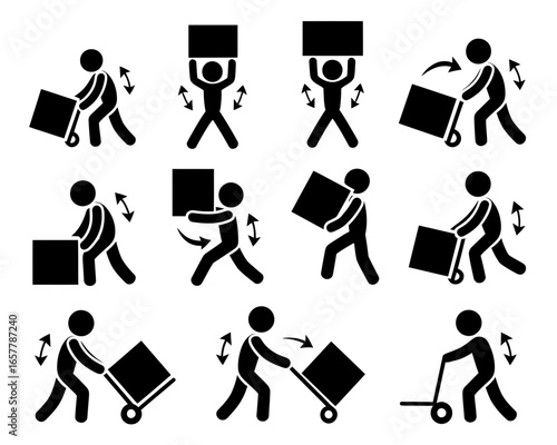 Pictograms of safe lifting and moving techniques for boxes