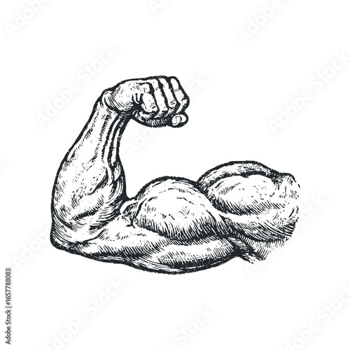 Muscular Bicep Flexing With Tightly Clenched Fist