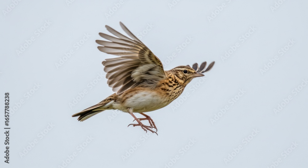 Fototapeta premium A skylark in flight against a pale sky