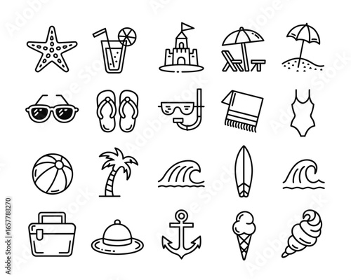 Collection of summer beach vacation icons