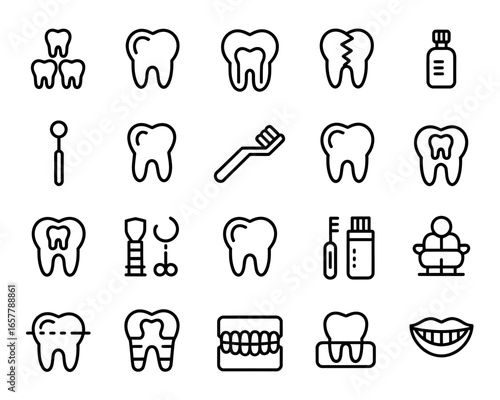 Dental care and tooth icons for oral hygiene and dentistry