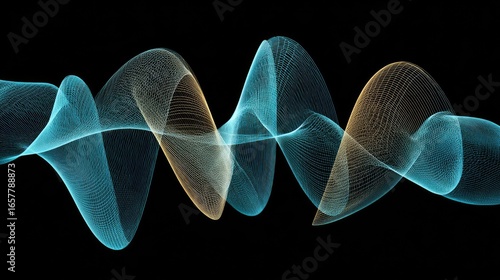 Abstract swirling lines of light teal and amber