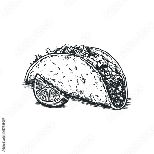 Hand Drawn Taco and Lime Wedge on White Background