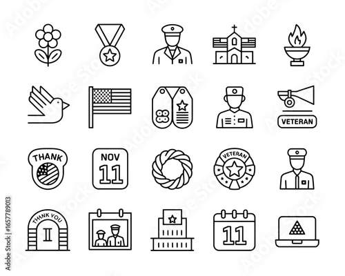 Veterans day icons representing service honor and remembrance