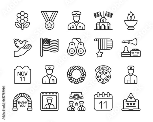 Veterans day icons celebrating service and sacrifice