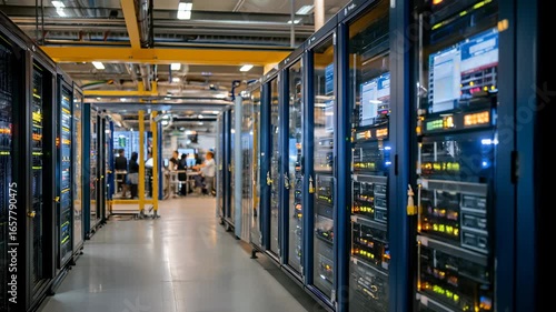 Wallpaper Mural Massive data center filled with rows of servers, glowing lights, and advanced technology, showcasing high-performance computing, storage, and digital infrastructure. Torontodigital.ca