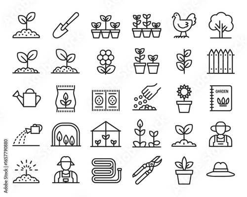 Gardening icons set for planting and cultivation