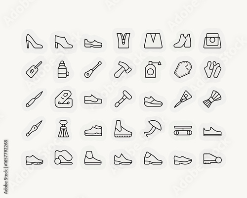 Collection of shoe and cobbler tool icons