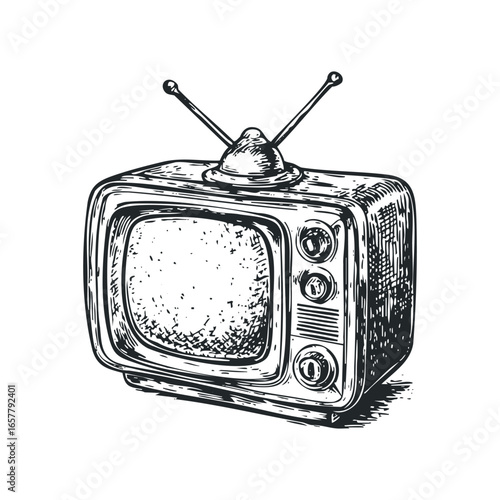 Vintage television with antennas and knobs in sketch style