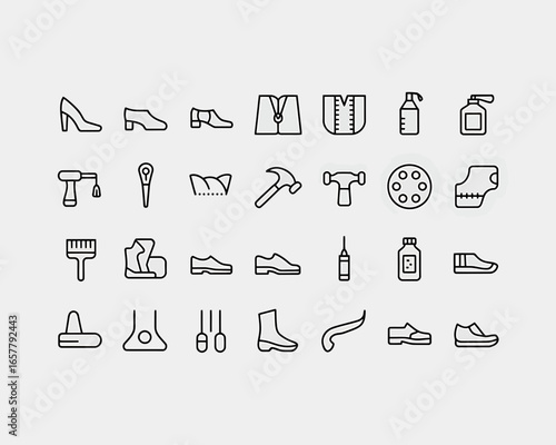 Shoe making and repair icons for cobbler and footwear industry