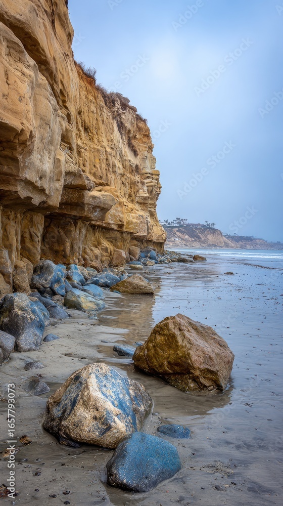 Fototapeta premium Coastal cliffs meet a sandy beach