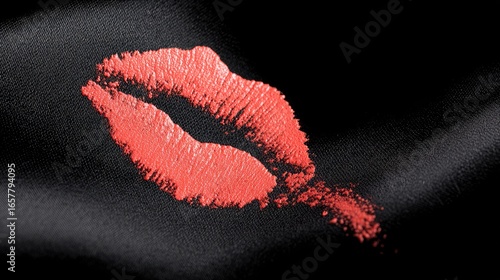 Lipstick kiss on black fabric