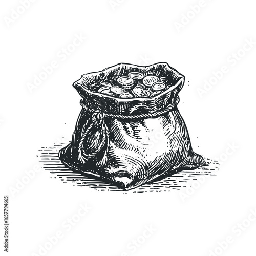 Full Sacks of Coins Drawn in Sketch Style