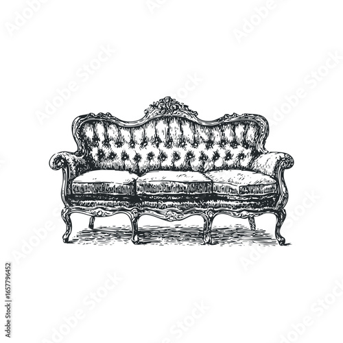 Elegant antique sofa with tufted upholstery and ornate carved legs