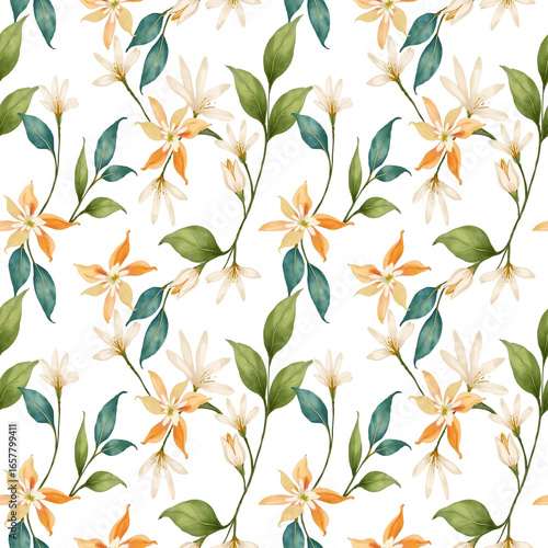 Elegant Orange White Floral Pattern