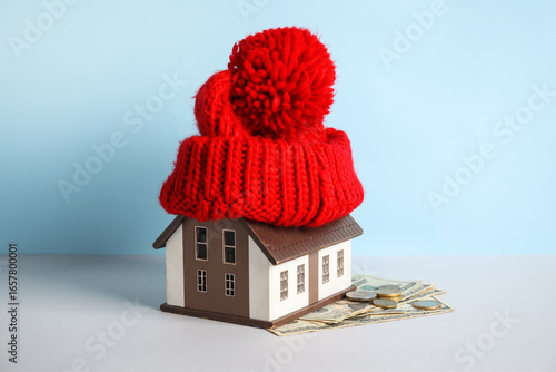 Decorative house with hat a...