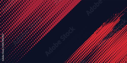 Halftone dots red and blue color pattern gradient grunge texture background. Dot pop art comic sport modern best seller