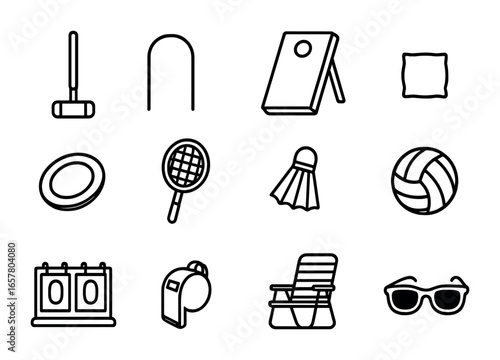 Wallpaper Mural Summer Lawn Games Icons. Outline icon set of summer lawn games: croquet mallet, wicket, cornhole board, bean Torontodigital.ca