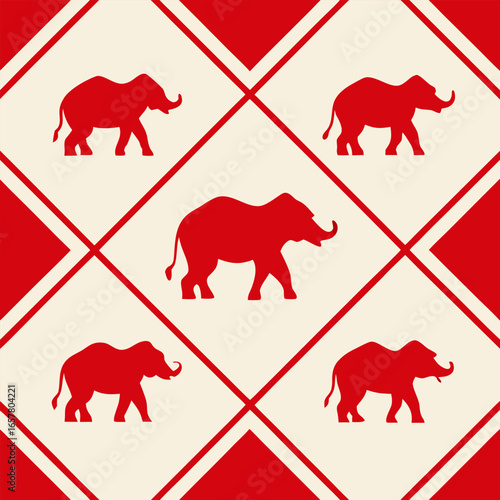 Canvas Print Seamless elephant silhouette pattern within geometric diamond frames