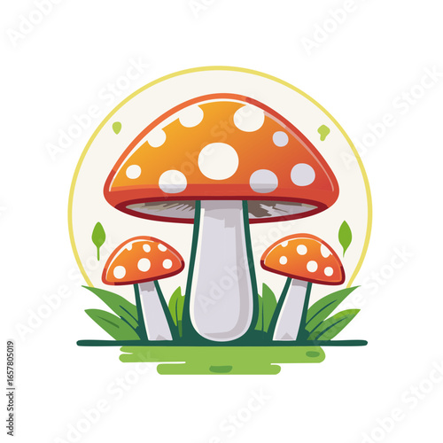 Stylized Mushroom Illustration Vibrant Toadstool Cluster Nature Scene