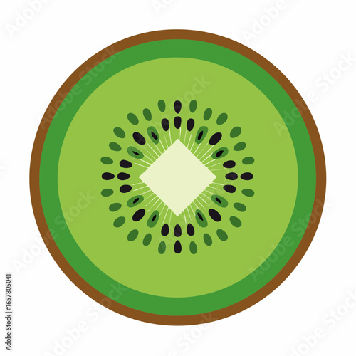 A vibrant and detailed illustration of a sliced kiwi fruit with seeds.