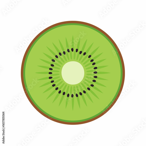 A vibrant cross-section of a kiwi fruit, showcasing its green flesh and black seeds.