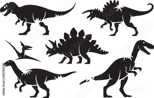 "Bold Dinosaur Silhouette Vector Set"

"Prehistoric Dinosaurs and Pterosaurs Silhouettes"

"Jurassic Era Dinosaur Silhouette Collection"