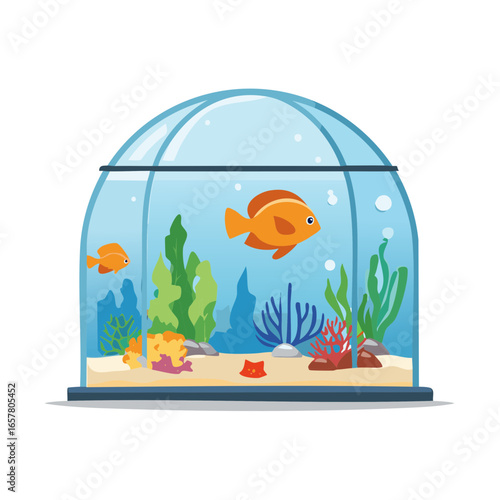 Cartoon Aquarium with Goldfish and Plants Underwater Scenic Pet Decorative Design