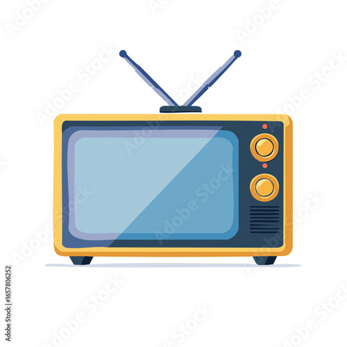 Yellow Retro Television Illustration with Antenna and Knobs for Entertainment and Nostalgia