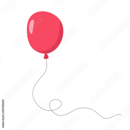 Balloon with string, decorative air-filled celebration design for party, birthday holiday flat decoration, festive symbol, event anniversary design. Isolated. Vector illustration