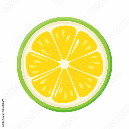 A vibrant slice of lime with juicy pulp and a green rind, isolated on white.