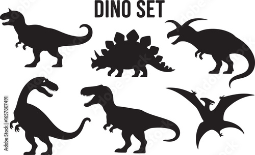 "Bold Dinosaur Silhouette Vector Set"

"Prehistoric Dinosaurs and Pterosaurs Silhouettes"

"Jurassic Era Dinosaur Silhouette Collection"