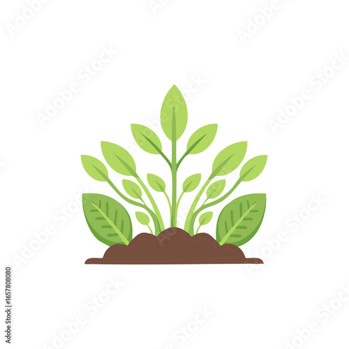 Vibrant seedling sprouting from fertile soil, featuring stylized green leaves symbolizing growth and new beginnings, perfect for environmental concepts