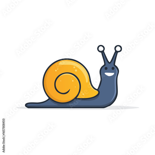 Smiling Snail Cartoon Character with Yellow Shell and Antennae
