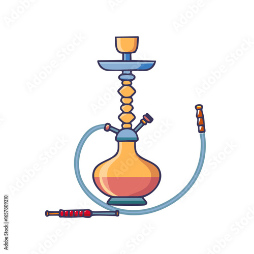 Detailed Hookah Illustration with Hose and Mouthpiece for Smoking Tobacco or Herbal Shisha