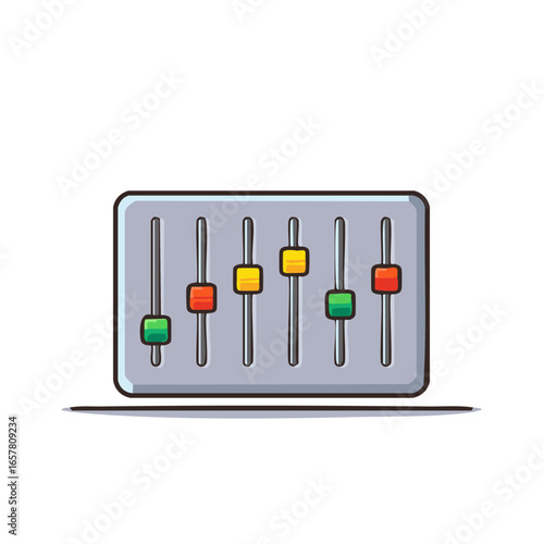 Illustration of a sound equalizer with colorful sliders, audio mixing console for adjusting and enhancing sound levels