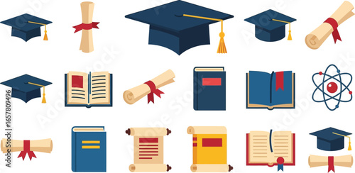 Celebrate academic achievement with graduation caps, diplomas, and books
