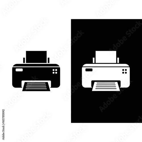 Black and white printer icon, printing a document.