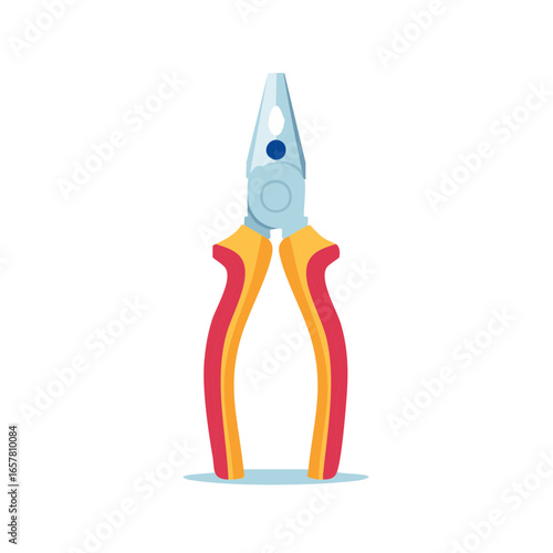 Pliers isolated as a cut out illustration of electrical repair hand tool with insulated handles for gripping