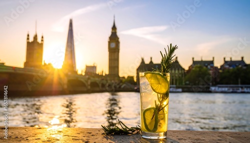 Sunset cocktail view of London landmarks