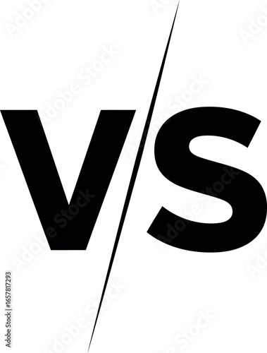 Bold black versus symbol or vs abbreviation prominently displayed against a clean white background representing a competition or comparison