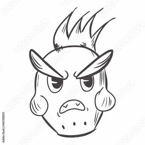 Angry cartoon character face with furrowed brows and spiky hair, perfect for expressing frustration or rage in various design projects