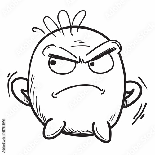 Grumpy cartoon character with furrowed brow and narrowed eyes expressing anger, frustration, and negative emotions in a bold, black and white design