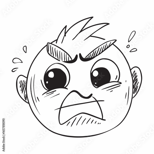 Frustrated or angry cartoon face with furrowed brows, wide eyes, and open mouth expressing strong negative emotions, perfect for conveying stress or annoyance