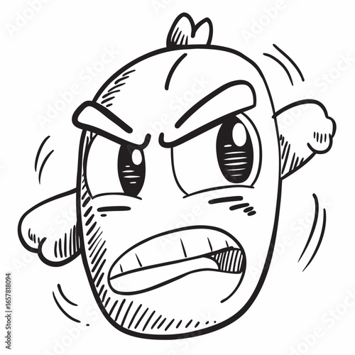 Angry cartoon character with furrowed brows and clenched teeth expressing strong negative emotions, ready to demonstrate frustration and conflict