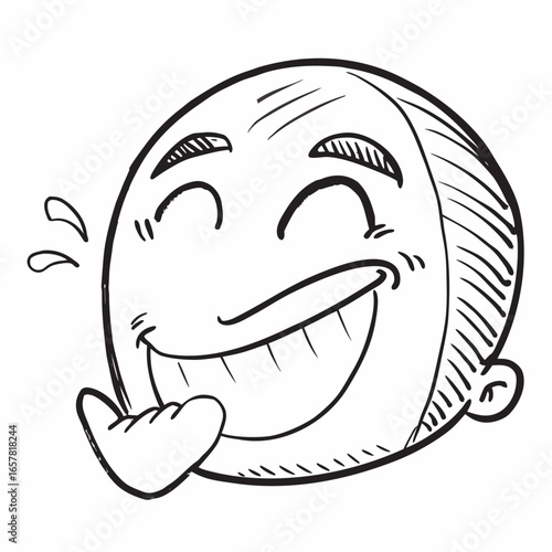 Laughing face with tongue sticking out, expressing joy and amusement in a hand-drawn cartoon style, ideal for expressing humor in various projects.