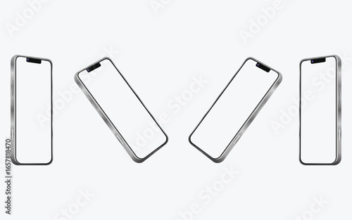 Realistic smartphone mockup. mobile phone vector with blank screen isolated on white background, phone different angles views. Vector illustration