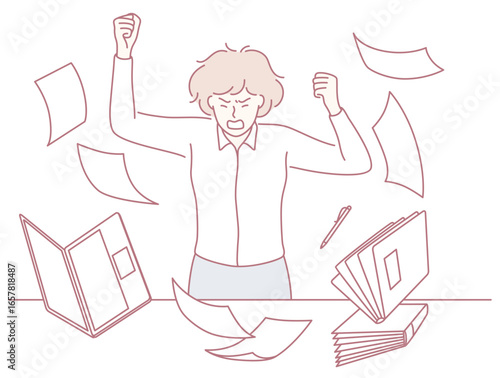 This is a visual representation illustrating the impact of workplace stress and frustration caused by chaotic paperwork