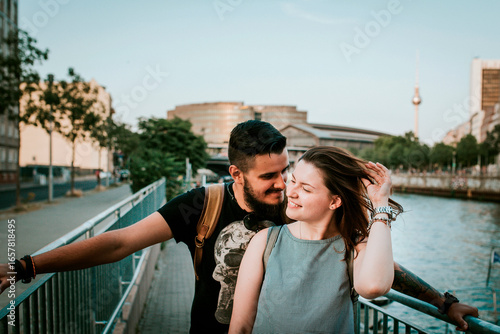 Happy young couple at River Spree, Berlin, Germany